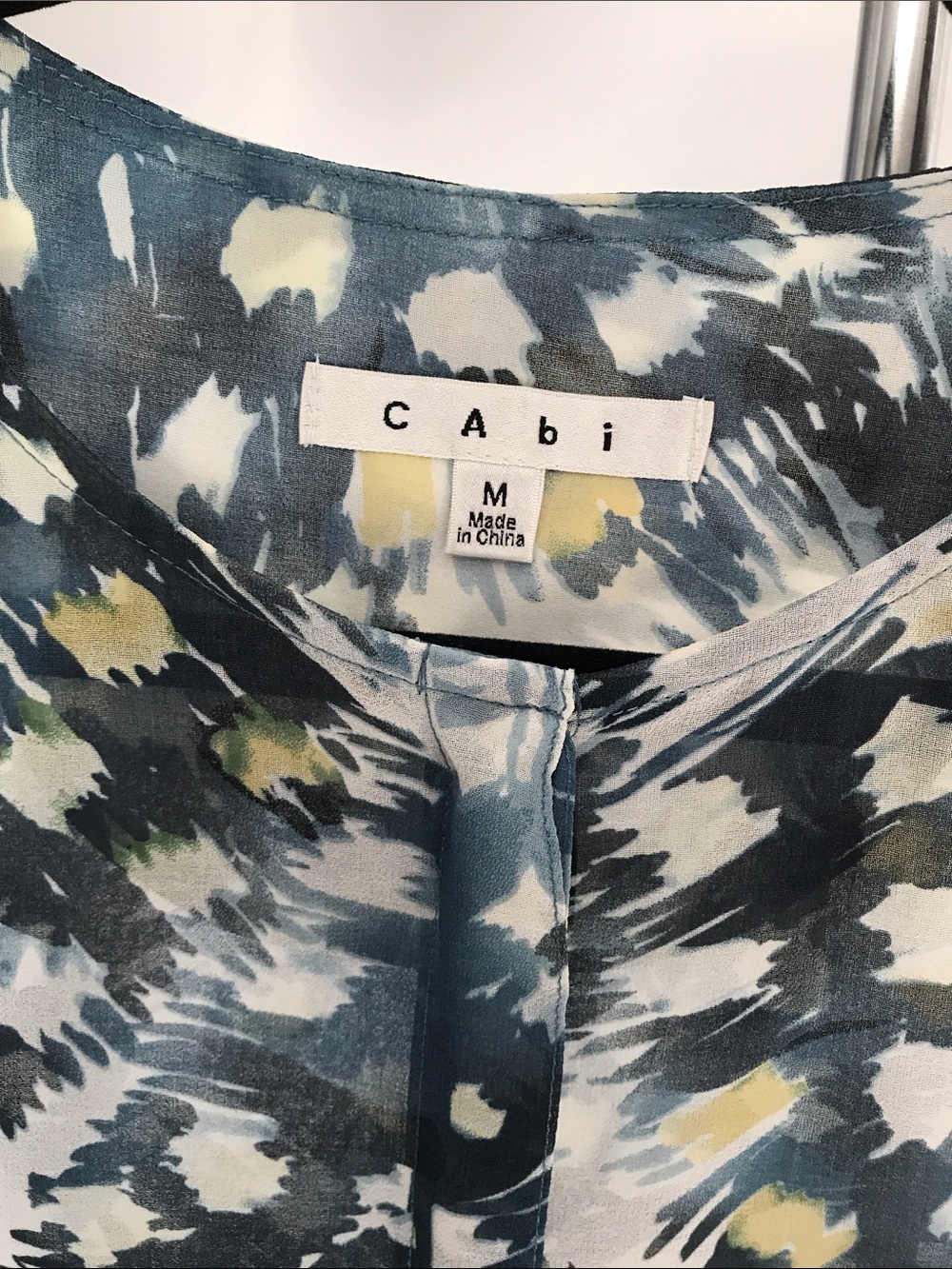 CAbi Teal and White Abstract Button-Front Blouse - Picture 2 of 6